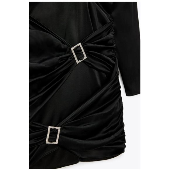 NWT ZARA BLACK JEWEL TRIM SATIN EFFECT DRESS  SIZE LARGE - Picture 9 of 9